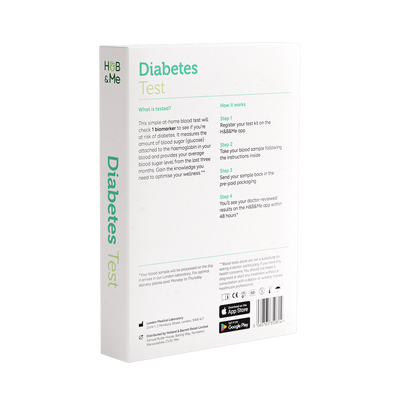 Packaging for Diabetes Finger Prick Test with instructions.