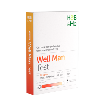 Packaging for a Well Man At-Home Blood Test.