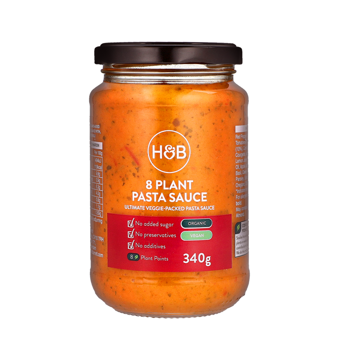 H&B 8 plant pasta sauce. 340g jar.