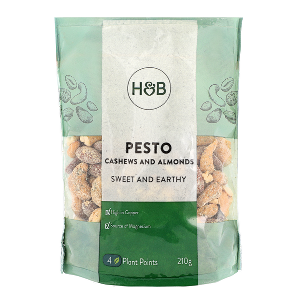 H&B Pesto cashews and almonds in 210g packet.