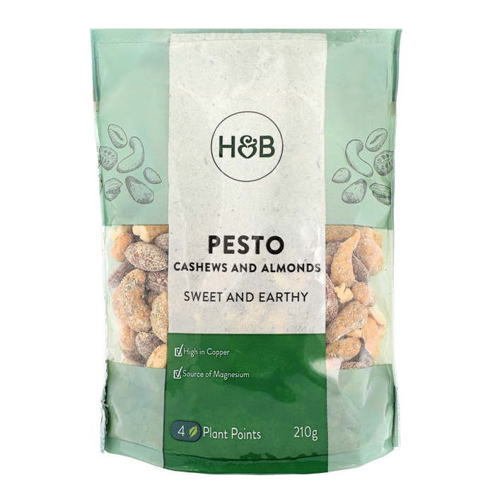 H&B Pesto cashews and almonds in 210g packet.