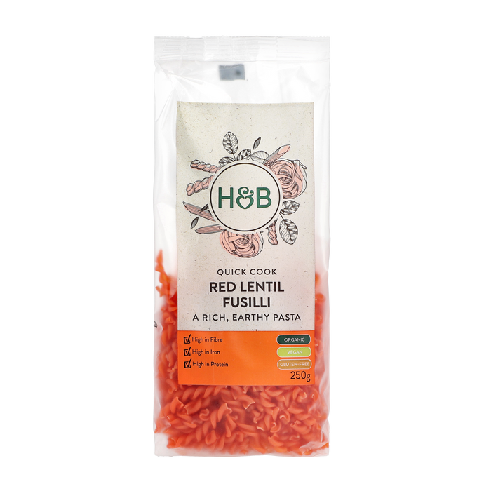 H&B red lentil fusilli pasta 250g.