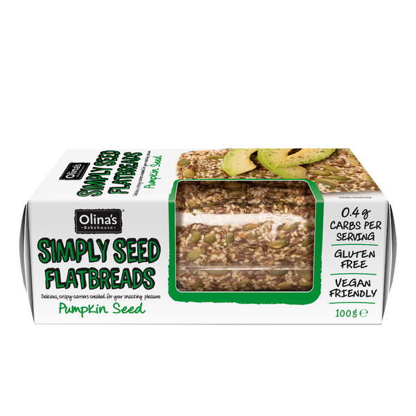 Olina's simply seed flatbreads in 100g box.