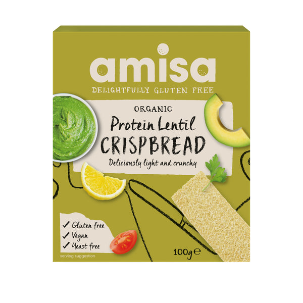 Amisa Protein Lentil Crispbread in 100g box.