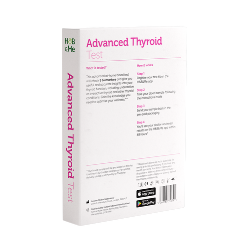A box of an advanced thyroid test kit showing instructions.