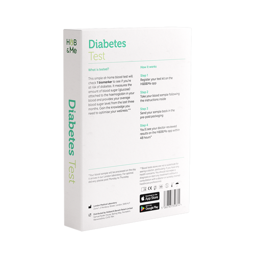 Packaging for Diabetes Finger Prick Test with instructions.