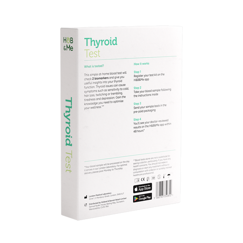 Packaging for a Thyroid Blood Test with instructions.