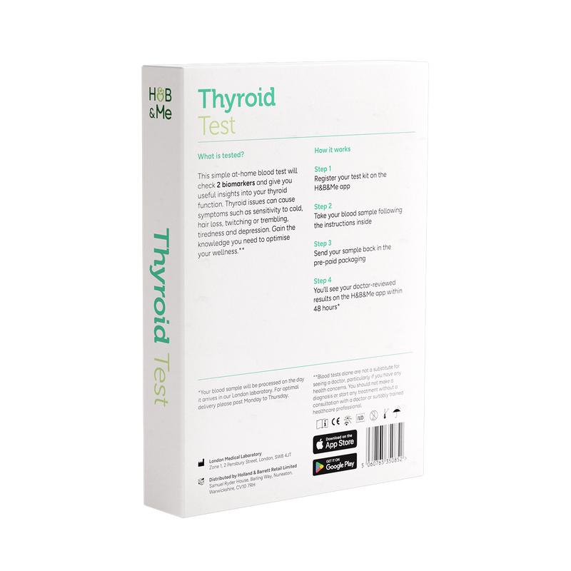 Packaging for a Thyroid Blood Test with instructions.