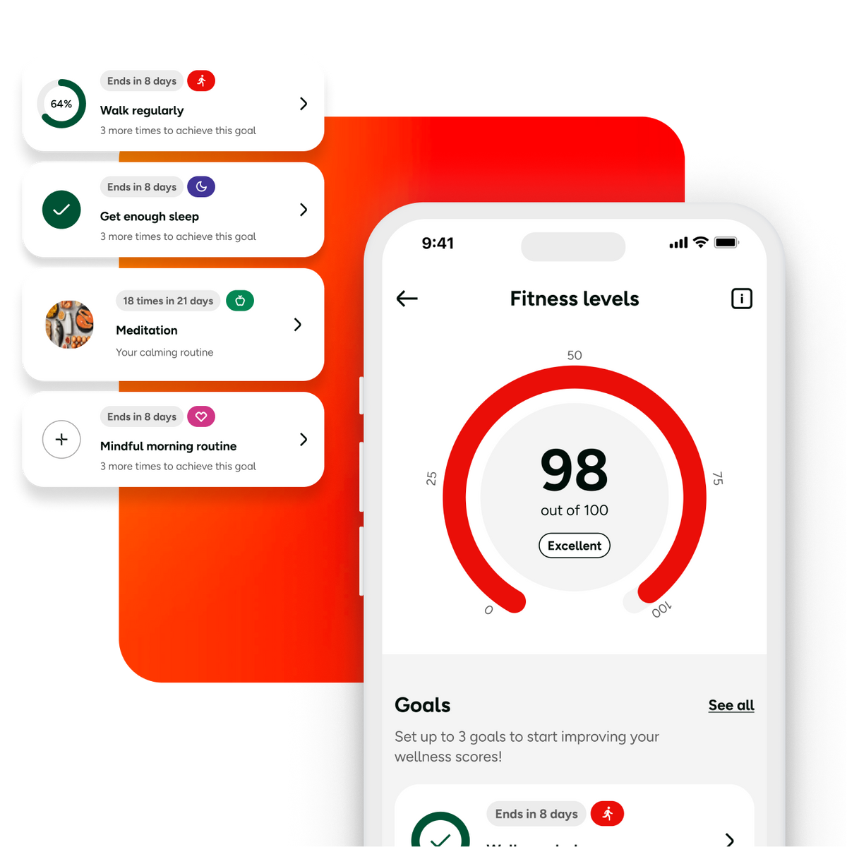 App showing Fitness level score.